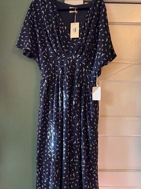 Joyfolie Navy Maxi Dress with White Bird Print